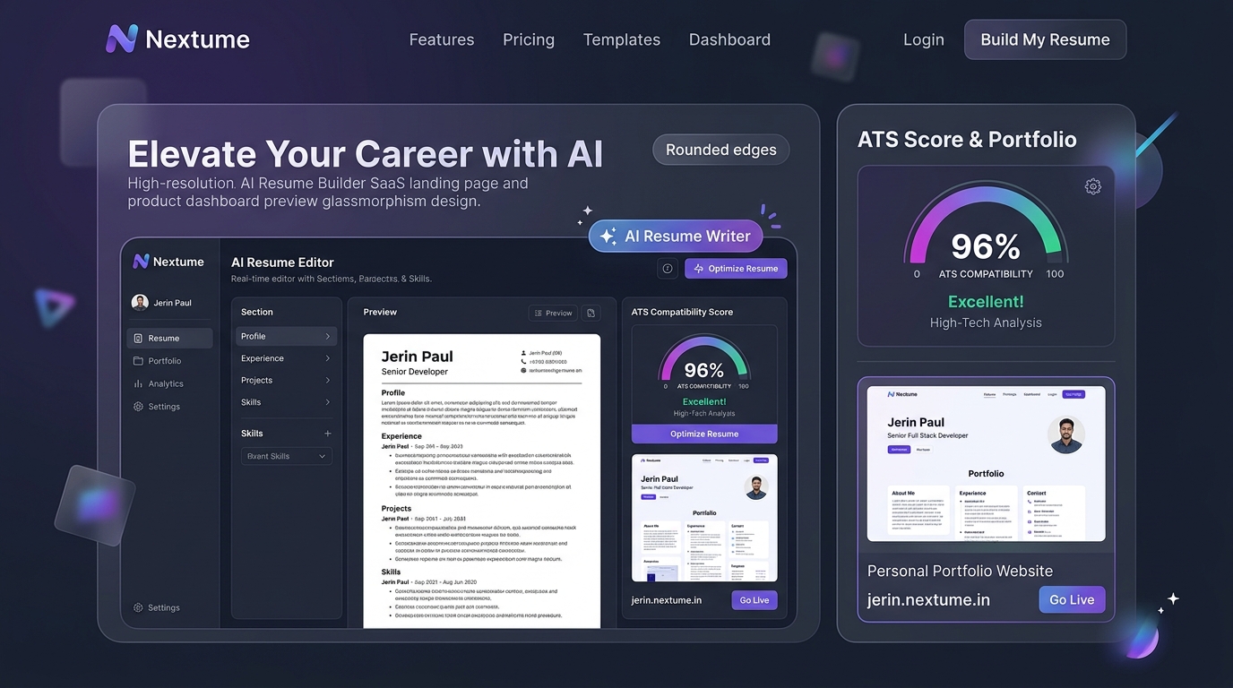 Nextume.in AI Resume Builder and Subdomain Portfolio Demo Preview